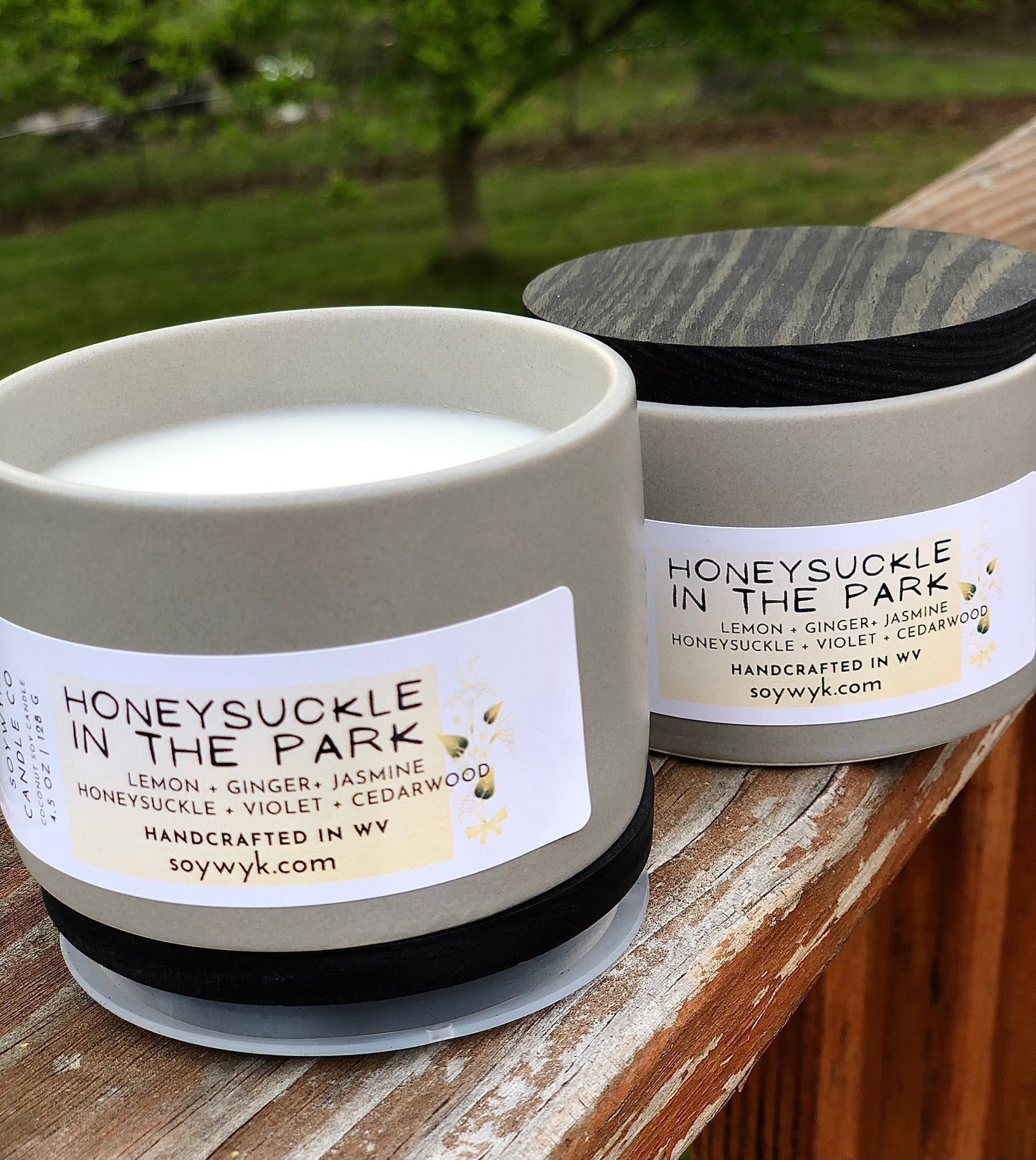 Honeysuckle in the Park -Soy Candle- Lemon, Ginger, Jasmine, Honeysuckle, Cedar